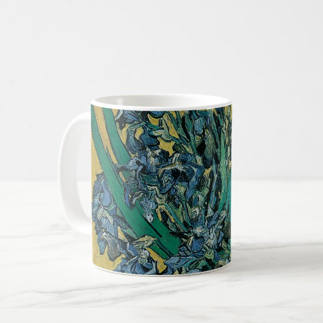 Vincent van Gogh - Vase w Irises Yellow Background Coffee Mug (Front Left)