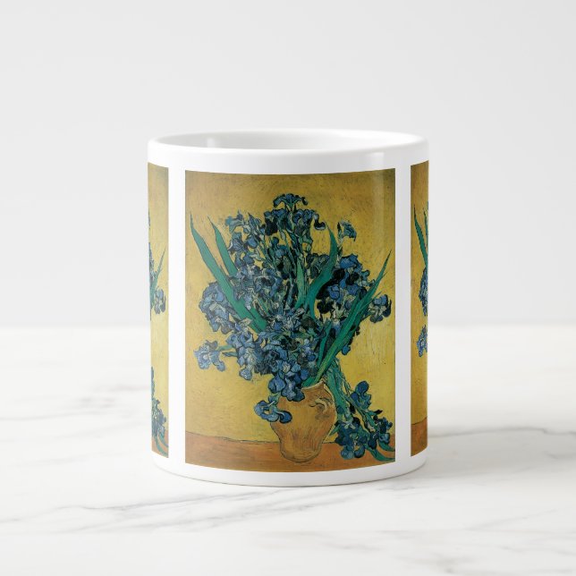 Vincent van Gogh - Vase w Irises Yellow Background Large Coffee Mug (Front)