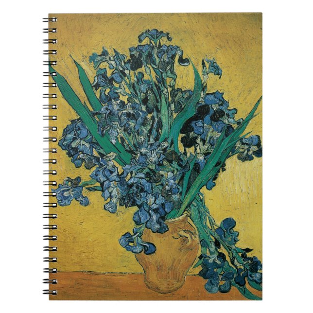 Vincent van Gogh - Vase w Irises Yellow Background Notebook (Front)