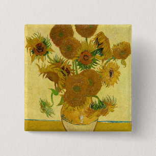 Vincent van Gogh - Vase with Fifteen Sunflowers 15 Cm Square Badge