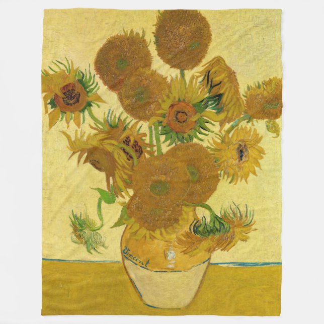 Vincent van Gogh - Vase with Fifteen Sunflowers Fleece Blanket (Front)