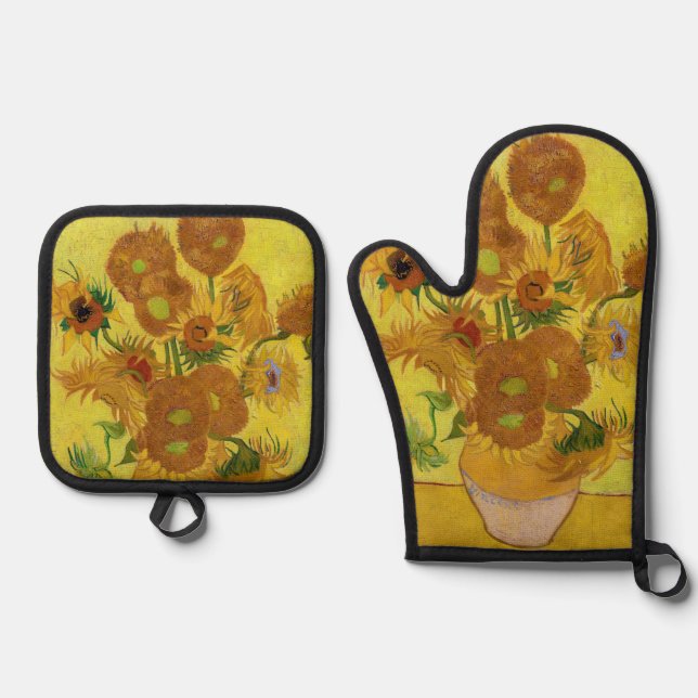 Vincent van Gogh - Vase with Fifteen Sunflowers Oven Mitt & Pot Holder Set (Front)