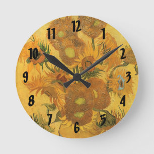 Vincent van Gogh - Vase with Fifteen Sunflowers Round Clock