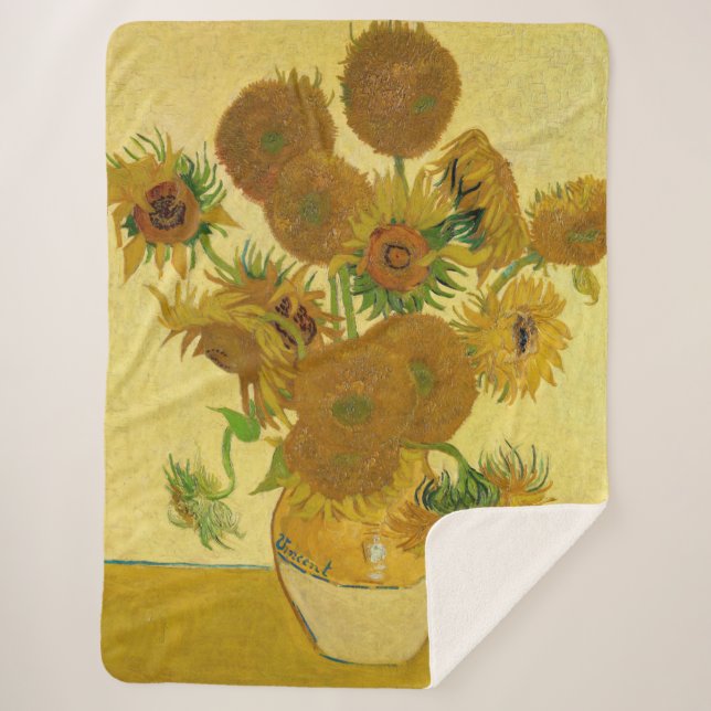Vincent van Gogh - Vase with Fifteen Sunflowers Sherpa Blanket (Front)