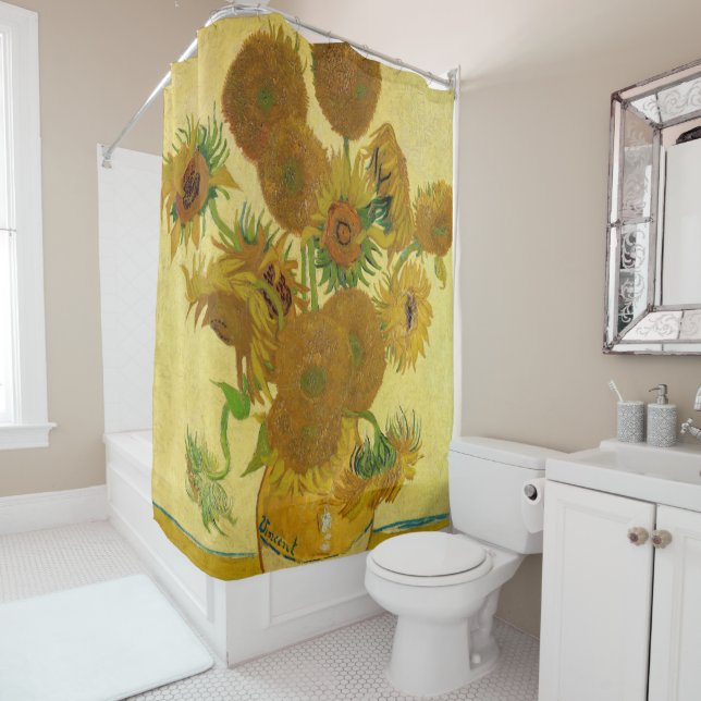 Vincent van Gogh - Vase with Fifteen Sunflowers Shower Curtain (In Situ)