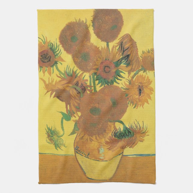 Vincent van Gogh - Vase with Fifteen Sunflowers Tea Towel (Vertical)