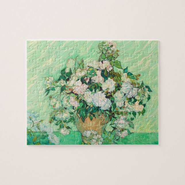 Vincent Van Gogh Vase with Pink Roses Fine Art Jigsaw Puzzle (Horizontal)