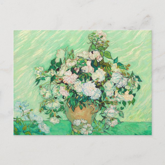 Vincent Van Gogh Vase with Pink Roses Fine Art Postcard (Front)