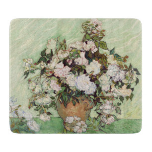 Vincent Van Gogh Vase With Pink Roses Floral Art Cutting Board