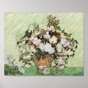 Vincent Van Gogh Vase With Pink Roses Floral Art Poster