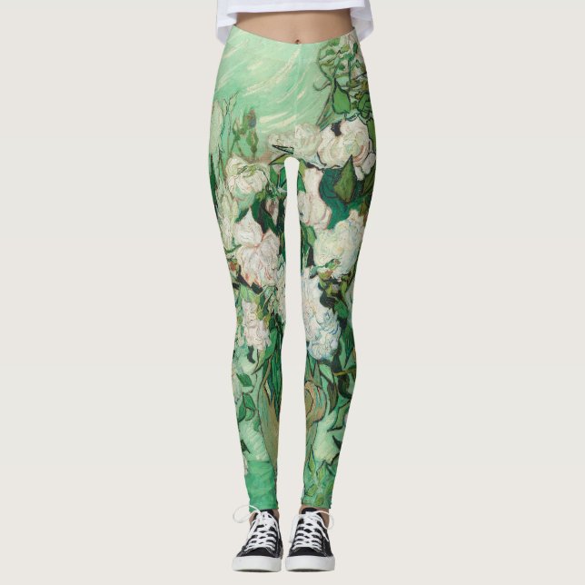 Vincent van Gogh Vase with Pink Roses GalleryHD Leggings (Front)