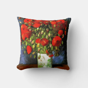 Vincent Van Gogh Vase With Red Poppies Floral Art Cushion