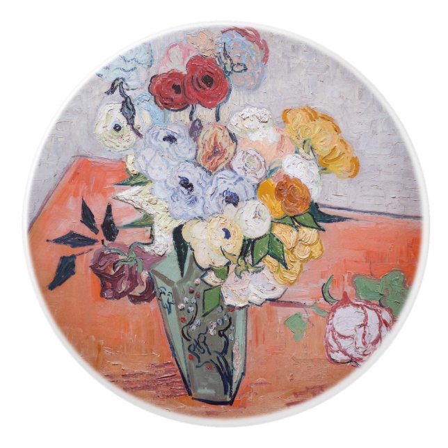 Vincent van Gogh - Vase with Roses & Anemones Ceramic Knob (Front)