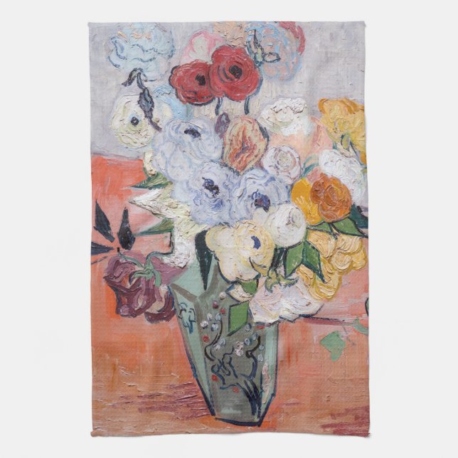 Vincent van Gogh - Vase with Roses & Anemones Tea Towel (Vertical)