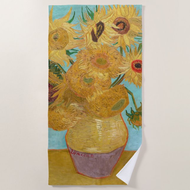 Vincent Van Gogh - Vase with Twelve Sunflowers Beach Towel (Front)
