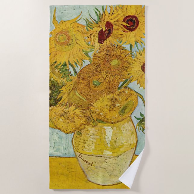 Vincent Van Gogh - Vase with Twelve Sunflowers Beach Towel (Front)