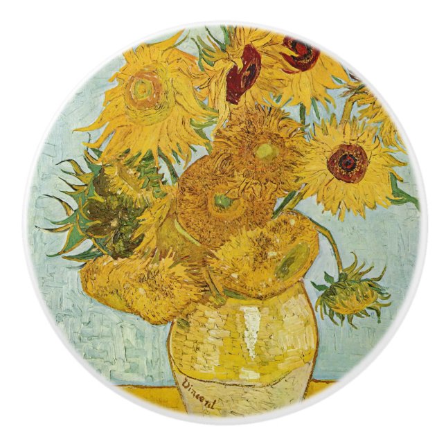 Vincent Van Gogh - Vase with Twelve Sunflowers Ceramic Knob (Front)