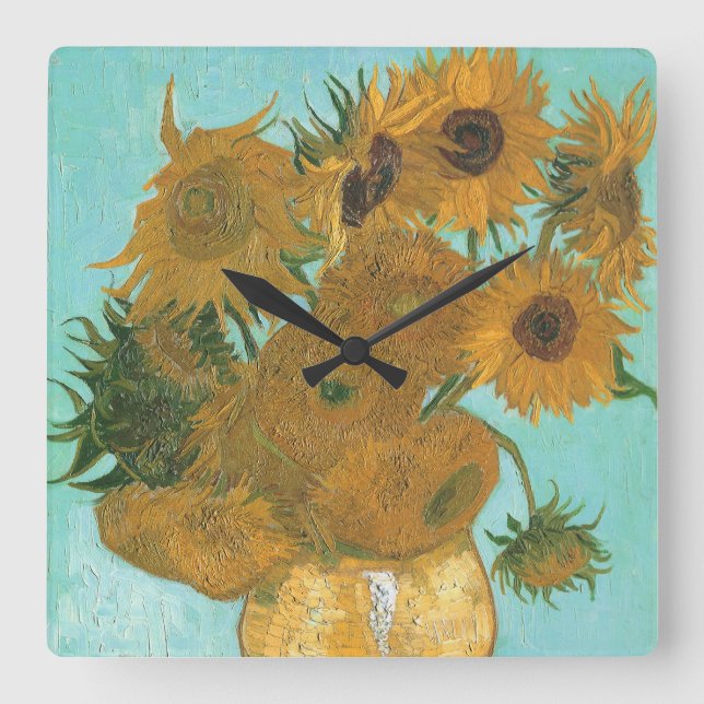Vincent van Gogh - Vase with Twelve Sunflowers Square Wall Clock (Front)