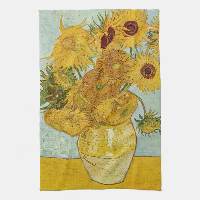 Vincent Van Gogh - Vase with Twelve Sunflowers Tea Towel (Vertical)