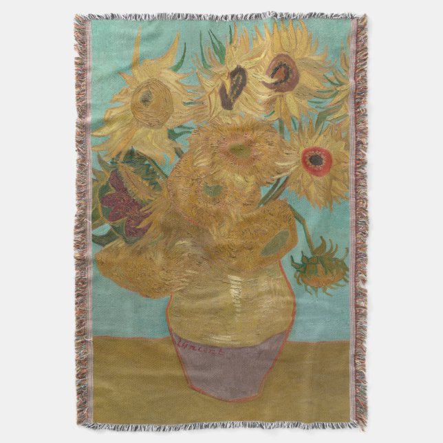 Vincent van Gogh - Vase with Twelve Sunflowers Throw Blanket (Front Vertical)