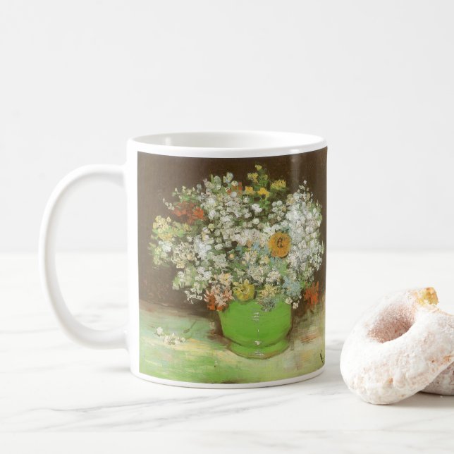 Vincent van Gogh - Vase with Zinnias and Flowers Coffee Mug (With Donut)