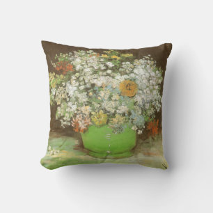 Vincent van Gogh - Vase with Zinnias and Flowers Cushion