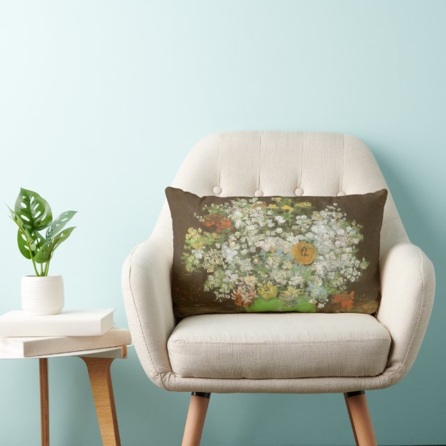 Vincent van Gogh - Vase with Zinnias and Flowers Lumbar Cushion (Chair)