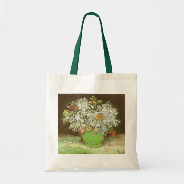 Vincent van Gogh - Vase with Zinnias and Flowers Tote Bag (Front)