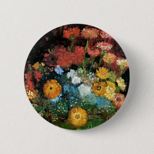 Vincent Van Gogh - Vase With Zinnias Fine Art 6 Cm Round Badge
