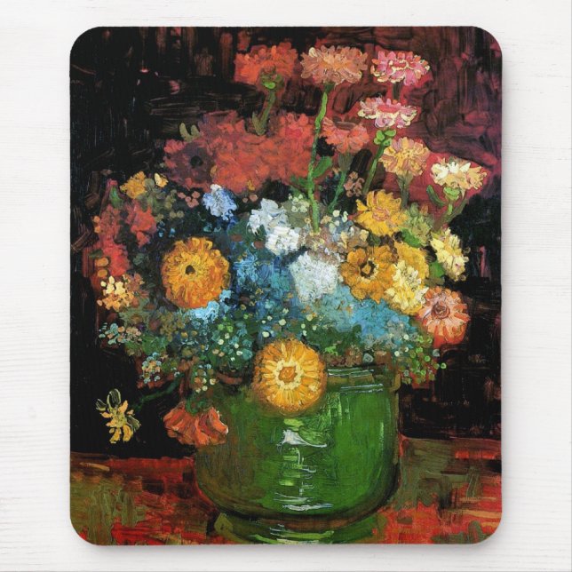 Vincent Van Gogh - Vase With Zinnias Fine Art Mouse Pad (Front)
