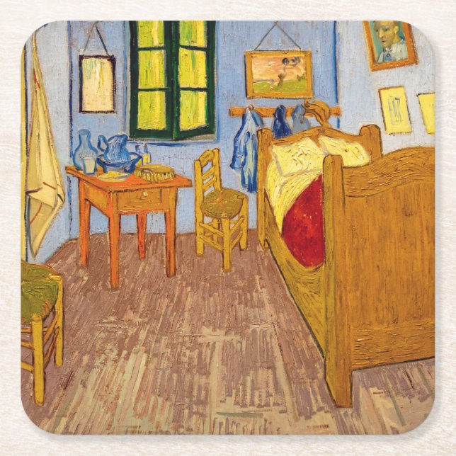 Vincent van Gogh - Vincent's Bedroom in Arles Square Paper Coaster (Front)