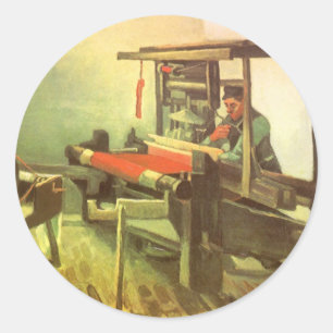 Vincent van Gogh Weaver Facing Left Spinning Wheel Classic Round Sticker