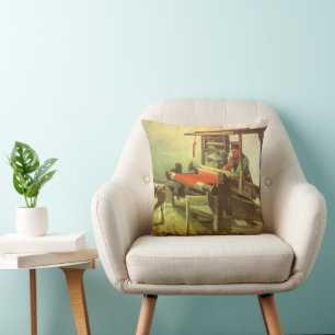 Vincent van Gogh Weaver Facing Left Spinning Wheel Cushion