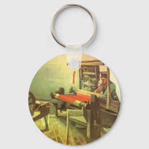 Vincent van Gogh Weaver Facing Left Spinning Wheel Key Ring