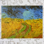 Vincent van Gogh Wheat Field with Crows Jigsaw Puzzle<br><div class="desc">Wheat Field with Crows by Vincent van Gogh is a vintage fine art post impressionism nature landscape painting. A farm with a field of wheat with tire tracks or a road through the center. A flock of birds, black crows, are flying in the dark night sky. Wheatfield with crows is...</div>