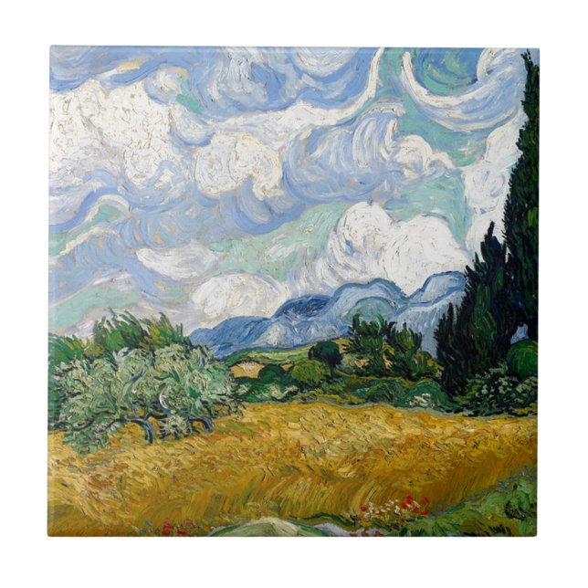 Vincent Van Gogh Wheat Field with Cypresses Art Tile (Front)