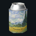 Vincent Van Gogh Wheat Field with Cypresses Custom Can Cooler<br><div class="desc">Beautiful artwork from 1889 by the famous painter Vincent Van Gogh,  one of my favourite artists from the impressionist period. This impressionism landscape art can cooler features tall green cypresses set against pretty swirling clouds above a wheat field. Customise with your own text.</div>