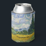 Vincent Van Gogh Wheat Field with Cypresses Custom Can Cooler<br><div class="desc">Beautiful artwork from 1889 by the famous painter Vincent Van Gogh,  one of my favourite artists from the impressionist period. This impressionism landscape art can cooler features tall green cypresses set against pretty swirling clouds above a wheat field. Customise with your own text.</div>