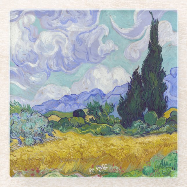 Vincent Van Gogh - Wheat Field with Cypresses Glass Coaster (Front)