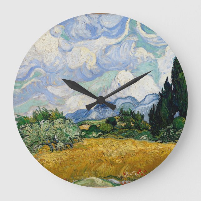 Vincent Van Gogh Wheat Field With Cypresses Large Clock (Front)