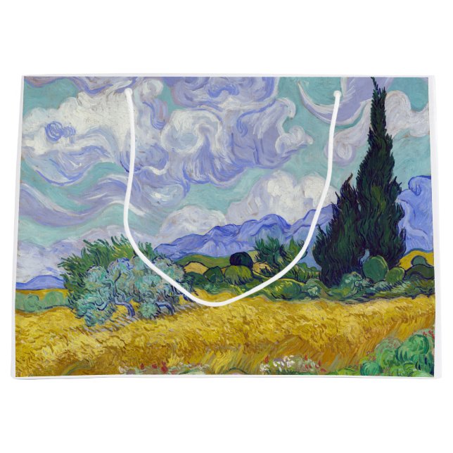 Vincent Van Gogh - Wheat Field with Cypresses Large Gift Bag (Front)