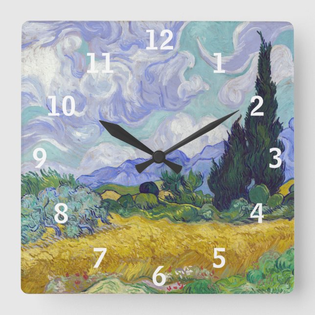 Vincent Van Gogh - Wheat Field with Cypresses Square Wall Clock (Front)