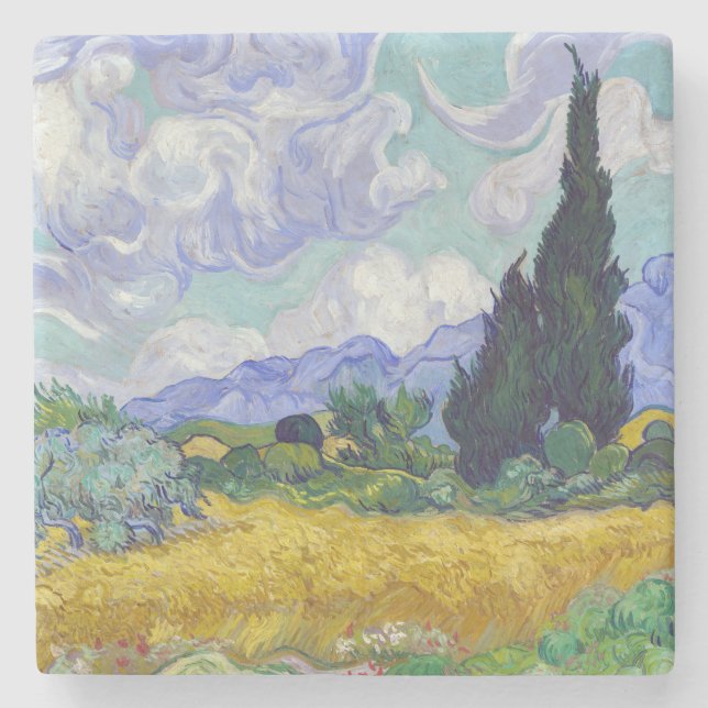 Vincent Van Gogh - Wheat Field with Cypresses Stone Coaster (Front)