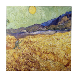 Vincent Van Gogh - Wheat Field With Reaper & Sun Ceramic Tile
