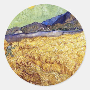 Vincent Van Gogh - Wheat Field With Reaper & Sun Classic Round Sticker