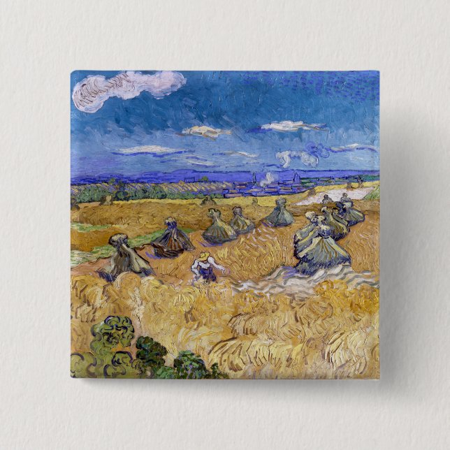 Vincent van Gogh - Wheat Stacks with Reapers 15 Cm Square Badge (Front)