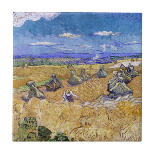 Vincent van Gogh - Wheat Stacks with Reapers Ceramic Tile (Front)