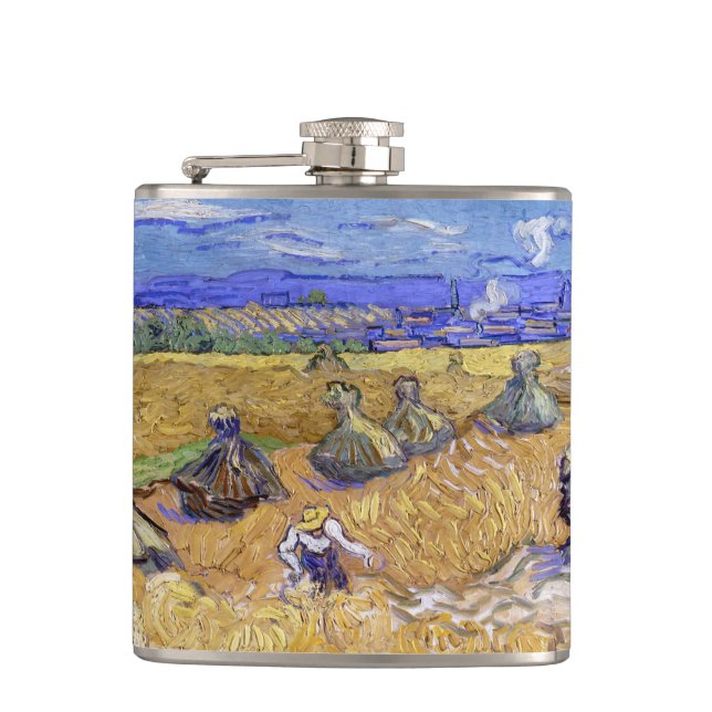 Vincent van Gogh - Wheat Stacks with Reapers Hip Flask (Front)
