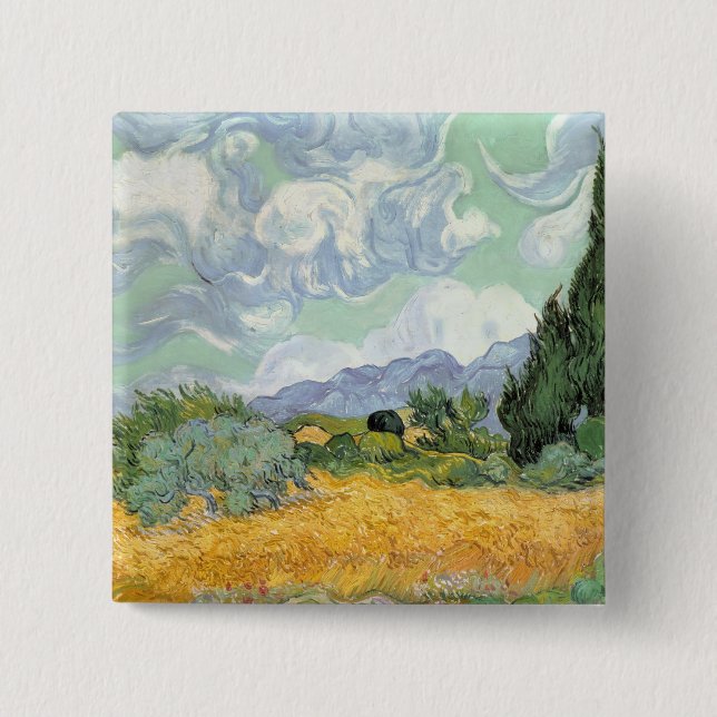 Vincent van Gogh | Wheatfield with Cypresses, 1889 15 Cm Square Badge (Front)