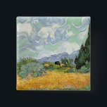 Vincent van Gogh | Wheatfield with Cypresses, 1889 15 Cm Square Badge<br><div class="desc">Wheatfield with Cypresses,  1889 | by Vincent van Gogh | Art Location: National Gallery,  London,  UK | Dutch Artist | Image Collection Number: BAL3585</div>
